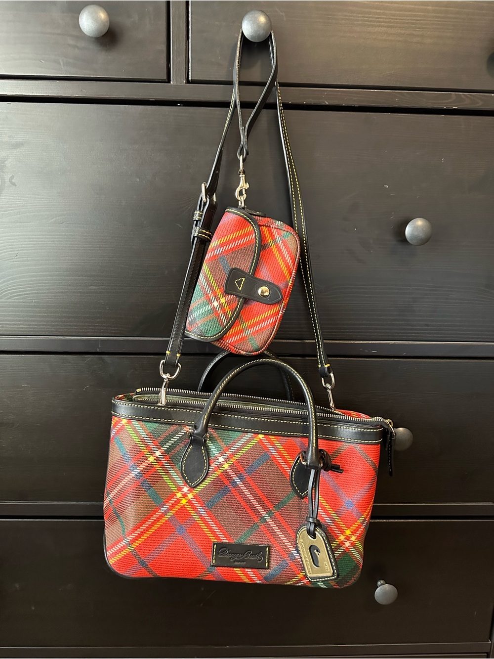 Dooney & Bourke Red Tartan Satchel with matching Wristlet